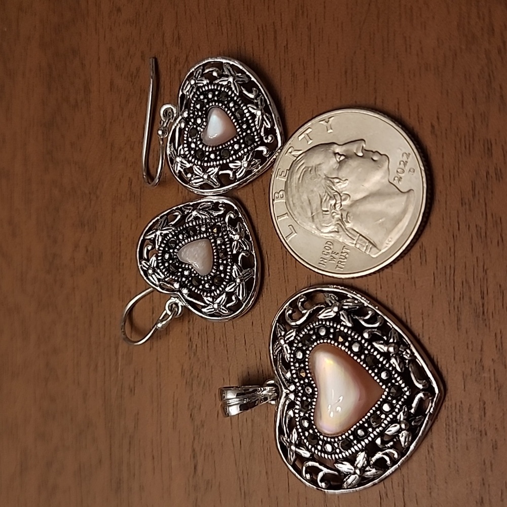 Silver heart pendant with earrings - Picture 10 of 10